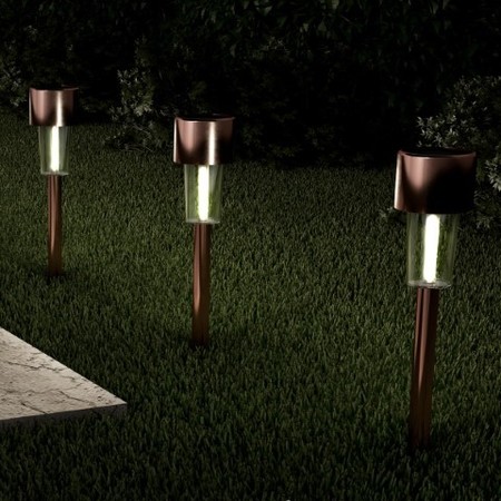 NATURE SPRING Set of 12 Solar Path 12.2-inch Stainless Steel Outdoor Stake Lighting for Garden, Patio (Bronze) 644362EIS